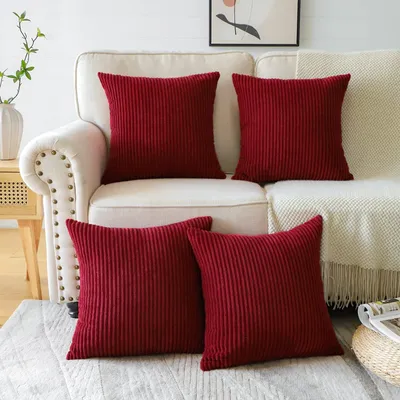 Immagine prodotto di Omgoods - Set di 4 federe in velluto a coste, 45 x 45 cm, colore bordeaux