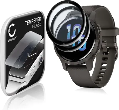 Produktbild von 2x CELLONIC 9H Display Schutzglas für Garmin Venu 2S Smartwatch, 3D Full Cover Full Glue Screen Protector Glass, Fitness Tracker Displayschutz Glas Transparent Schutzfolie