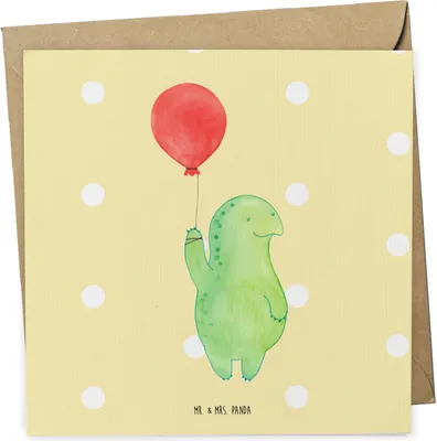 Produktbild von Mr. & Mrs. Panda Grußkarte Schildkröte Luftballon - Gelb Pastell - Geschenk, Schildkröten, Jahrmarkt, Motivation, faltkarte, Motivationsspruch, Klappkarte, doppelkarte