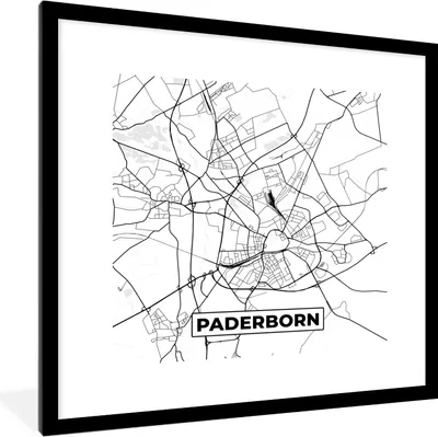 Produktbild von MuchoWow® Gerahmtes Poster Karte - Stadtplan - Paderborn 40x40 cm - Poster mit Schwarzem Bilderrahmen Wandposter Rahmen Foto Bilder - Poster - Plakat im Rahmen