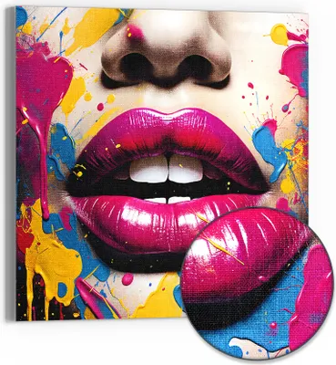 Produktbild von DEQORI Hybrid Leinwand Bild 50x50 cm 'Lebendige Lippen' Wandbild Glas flach modern