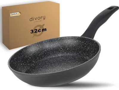 Obrázek produktu pro Pánev DIVORY 32 cm, indukční – univerzální pánev s nepřilnavým povrchem vhodná pro všechny typy sporáků – bezpečné rukojeti, lze mýt v myčce (černá, 32 cm)