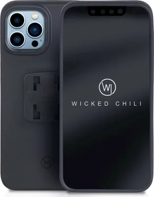 Produktbild von Wicked Chili Handyhülle schwarz für iPhone 13 / 13 Pro (6.1 Zoll) für Auto-, Motorrad- & Fahrradhalterungen (QuickMOUNT 3.0 & HR QuickFix), Polycarbonat Kern, weiche Mikrofaser Beschichtung, schlank, leicht, H: 15cm, B: 7.5cm, T: 1cm, 38g, auch separat als Smartphone Case verwendbar