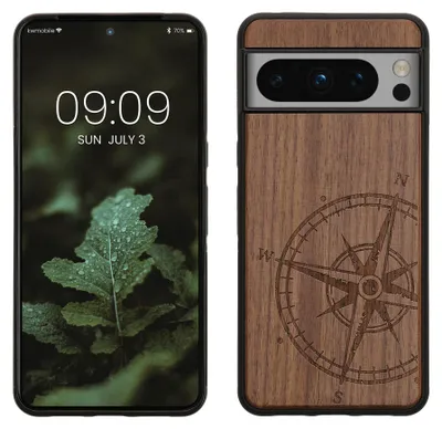 Produktbild von kwmobile Handyhülle für Google Pixel 8 Pro Hülle Holz - Case mit TPU Bumper - Stoßfestes Hardcase - Schutzhülle Cover in Dunkelbraun