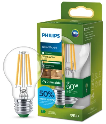 Productafbeelding van Philips Čirá gloeilamp met traditioneel uiterlijk, 60 Watt, A60, E27, 4 Watt, 60 Watt, E27, 840 lumen, 50.000 uur