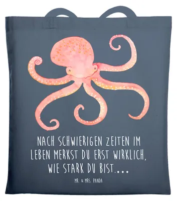 Produktbild von Mr. & Mrs. Panda Einkaufstüte Tintenfisch - Indigo Blue - Geschenk, Schultasche, Shopping Tasche, Wasser, Einkaufstasche, Meer, Meerestier, Lustige Sprüche, Büchertasche