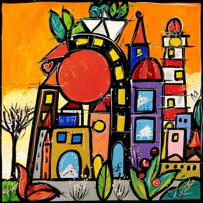 Obrázek produktu pro Moderní barevné plátno - Wallas, italská vesnice - 50X50 cm