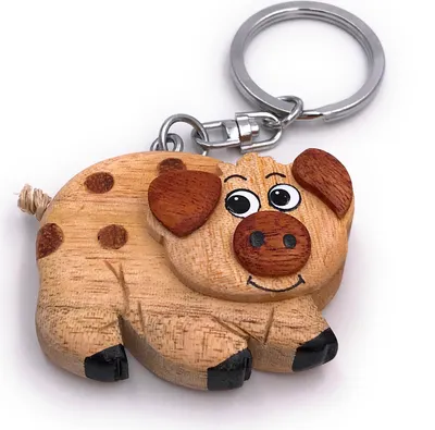 Immagine prodotto di Onwomania Portachiavi in legno Maiale Portafortuna Nuovo Anno Prosit Casa Maiale Ciondolo Charm