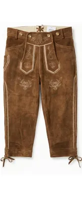 Imagen del producto de Pantalones de cuero tradicionales para hombre, con tirantes, de ante, estilo Capri, en color marrón claro