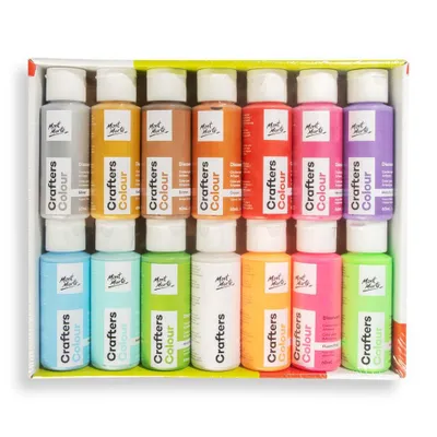 Produktbild von Mont Marte Crafters Colour Set – 14 x 60 ml Acrylfarben – Metallic & Neon – Für Holz, Papier & mehr – vielseitig für kreative Projekte