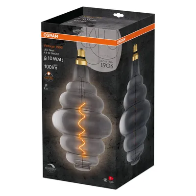 Immagine prodotto di OSRAM Vintage 1906 LED con tonalità fumo, 4,8W, 100lm, forma ad alveare con diametro di 200 mm e base E27, colore della luce bianco caldo, filamento dimmerabile, fino a 15.000 ore di vita utile