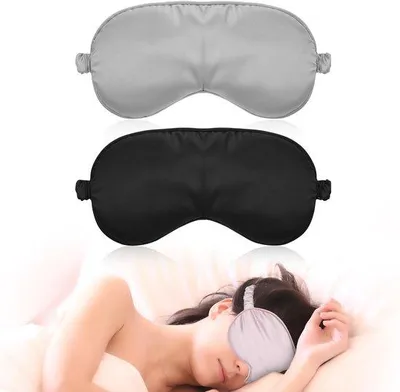 Produktbild von Zwei-Set Seiden-Schlafmasken, Seiden-Augenmasken, weicher Blindfach-Schlafmasken, lichtschützende Schlafmasken, Schlafmasken aus Seide für Männer, für Pausen, Reisen oder ruhige Schlaf, Frauen (schwarz + grau)