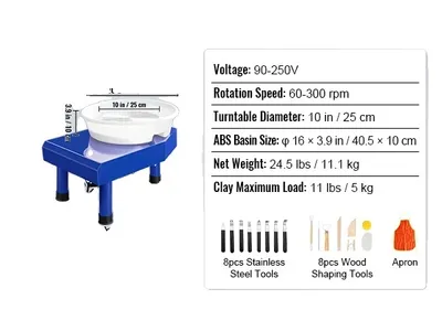 Obrázok produktu pre Hrnčiarsky kruhový stroj, 10-palcový otočný stôl, nastaviteľné otáčky od 60-300 ot/min, 350W0-300 ot/min