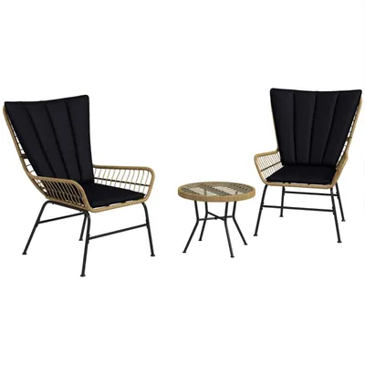 Produktbild von 3-teilige Gartenlounge-Set mit 2 Stühlen & Beistelltisch Rattan-Sitzgruppe Gartenmöbel Set Balkonmöbel-Set für Outdoor Schwarz 76 x 66 x 96 cm