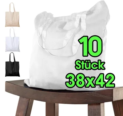 Produktbild von Baumwolltasche 38x42 cm unbedruckt, 10 Stück - Zwei KURZE Henkel ®