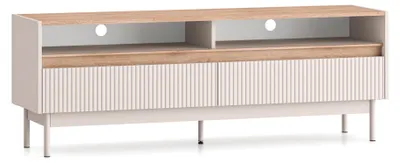 Image de Selsey Dunea – Meuble TV bas avec 2 tiroirs, gris cachemire/aspect bois de chêne, 154 cm