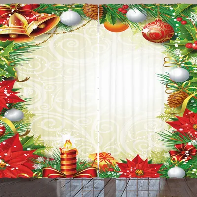 Produktbild von ARANDE Neujahr Gardine, Zusammenfassung wirbelte Hintergrund mit Weihnachtsbaum-Muster-Flitter-Kerzen-festlichem Thema, 280 x 175 cm, Mehrfarbig