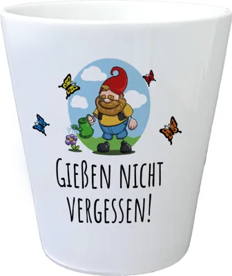 Produktbild von Gartenzwerg Blumentopf mit Spruch Gießen nicht vergessen