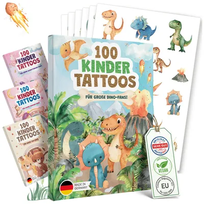 Dino Kindertattoos Set mit 100 Tattoos in Verpackung, dermatologisch getestet, hautfreundlich