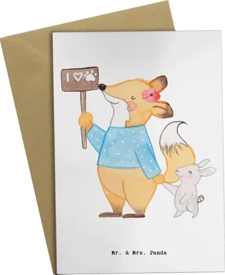 Produktbild von Mr. & Mrs. Panda Klappkarte Tierschützerin Herz - Weiß - Geschenk, babykarte, osterkarte, hochzeitskarten, weihnachtskarten, einladungskarten, Grußkarte