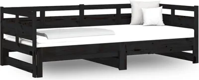 Image de vidaXL Lit de jour Extensible Noir Pin massif 2x(80x200) cm