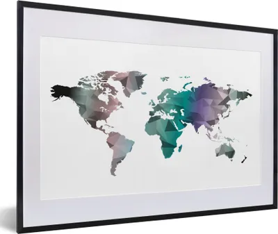 Produktbild von MuchoWow® Gerahmtes Poster Weltkarte - Abstrakt - Farben - Kinder - Jungen - Mädchen 60x40 cm - Poster mit Schwarzem Bilderrahmen Wandposter Rahmen Foto Bilder - Schlafzimmer - Plakat in Rahmen - Drucken