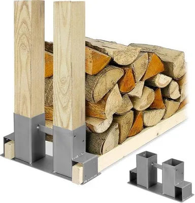 Produktbild von Famanu Holzlagerung DIY-Set 2 Stück für Brennholz - Metall Silber