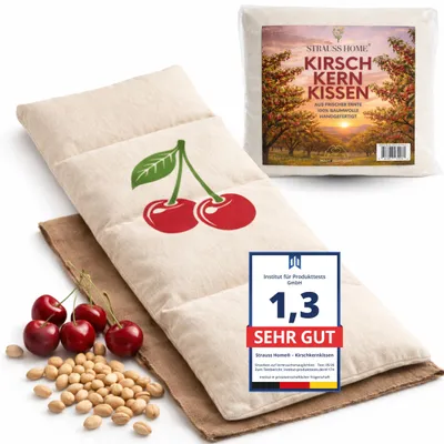 Produktbild von Kirschkernkissen groß – mikrowellengeeignetes Wärmekissen – gegen Verspannungen von Nacken und Schultern oder Koliken – natürliche Kirschkerne
