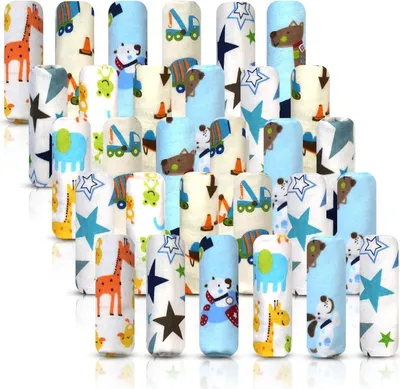 Produktbild von Baby-Waschlappen Set - 30er-Pack Flanell 17x25cm - Lustige Muster - Wiederverwendbar & Waschbar - 100% Baumwolle