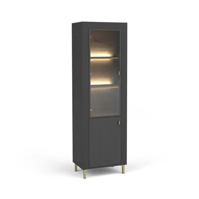 Produktbild von Vitrine MONTA mit 2 Türen Standvitrine mit Glasfront und LED-Beleuchtung, Schwarz
