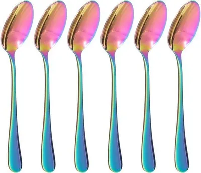Image de Cuillères à café en acier inoxydable, lot de 6, 14 cm, cuillères à thé arc-en-ciel, cuillère à latte macchiato, cuillère à dessert, cuillère à espresso avec surface miroir