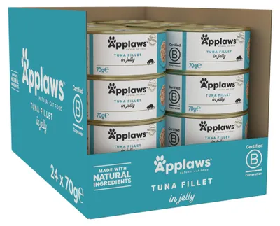 Productafbeelding van Applaws Natvoer voor katten, tonijnfilet in gelatine, 24 x 70 gram