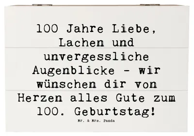 Produktbild von Mr. & Mrs. Panda Box Spruch 100. Geburtstag 22 x 15 cm - Weiß - Geschenk, Aufbewahrungskiste, Geschenkbox, Glückwünsche, Schatulle, Happy Birthday, geschenkkiste, Liebe