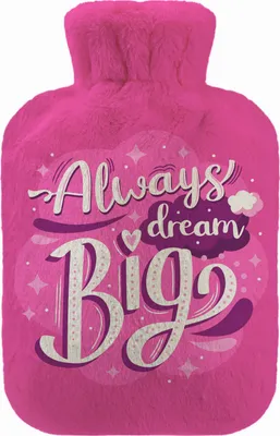 Produktbild von Wärmflasche mit Minky Pullover Bezug 2 Liter Bettflasche mit schönen Fleece-Druck Bezug Gummi Wärmflasche mit Deckel Always Dream Big [092]