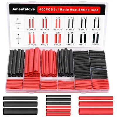 Immagine prodotto di Guaina termorestringente con colla - Set 400 pezzi - 6 misure - Nero e rosso - Rapporto di restringimento 3:1 - Impermeabile