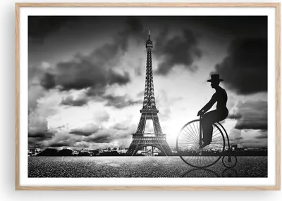 Produktbild von Gerahmtes Poster - Rahmen in heller Eiche - Paris Gentleman Fahrrad - 100x70 cm - Wand Bild - Wanddeko - Wandbilder - Wandposter - Bilderrahmen - Bilder - Kunstdruck - Wandbild - P2NAA100x70-4204