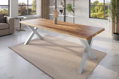 Produktbild von Esstisch Baumkante 280 x 100 cm Mangoholz Rough X-Gestell silber ATLAS
