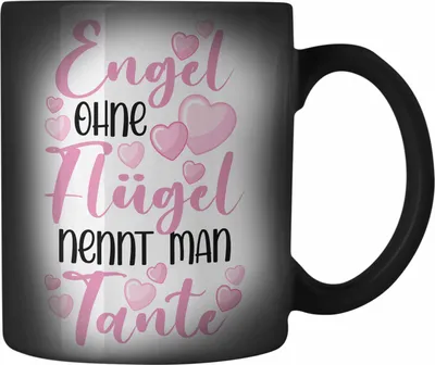 Produktbild von Trendation - Beste Tante der Welt Geschenk Farbwechsel Zauber-Tasse Spruch für Tante Weihnachten Lieblings Verrückte Tante Coole Geschenkidee Engel Ohne Flügel (Schwarz)