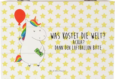 Produktbild von Mr. & Mrs. Panda Geschenkbox Einhorn Luftballon 22 x 15 cm - Weiß - Geschenk, Schatzkiste, Unicorn, Truhe, Geld, Einhörner, fotobox, Kiste, schatztruhe
