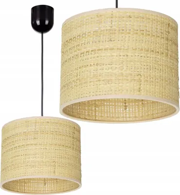 Image de Suspension, abat-jour en rotin style bohème, lampe en rotin, LED E27 polie
