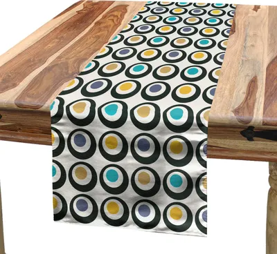 Produktbild von ABAKUHAUS Retro Tischläufer, Mutige Kreise mit bunten Tupfen altmodisches sich wiederholendes symmetrisches Muster, 40 x 180 cm, Mehrfarbig