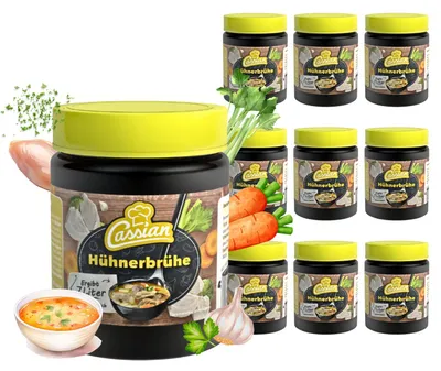 Produktbild von CASSIAN Klare Hühnerbrühe 10 x 140g Glas - ergibt 70 Liter, sofort löslich, Vorteilspack