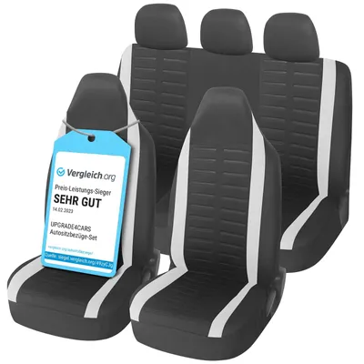 Produktbild von Upgrade4cars Autositzbezüge Set für Pilotensitze | Autositzbezug Komplettset in Weiß | Autoschonbezüge Universal mit integrierter Kopfstütze | Autozubehör Innenraum Deko