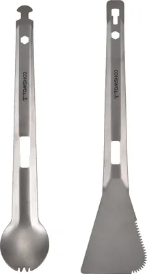 Produktbild von TOMSHOO Titan-Servierzange, Mehrzweck-Grillzange mit Spork und gezacktem Spatel fuer Camping, Wandern, Picknick, Kochen