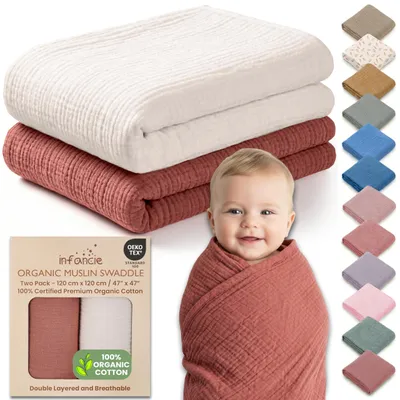 Image de Couvertures pour bébé en mousseline de Coton, lot de 2