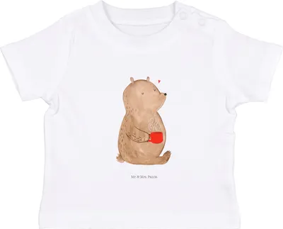 Produktbild von Mr. & Mrs. Panda  T-Shirt Bär Kaffee 6. - 12. Monat - Weiß - Geschenk, Babyshirt, Bären, Baby Shirt, Coffee, Teddy, Motivation, Baumwollshirt, Organic, Guten Morgen