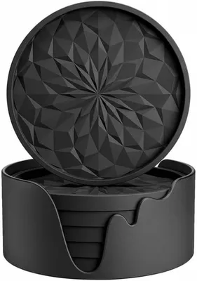 Image de Supports en silicone avec rangement - Lot de 6 sous-verres ronds - Antidérapants et résistants à la chaleur - Lavables au lave-vaisselle - Pour boissons, café