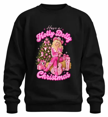Immagine prodotto di Felpa con cappuccio a tema natalizio "Holly Dolly Christmas" in stile country, colore nero, taglia M