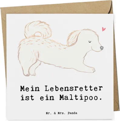Produktbild von Mr. & Mrs. Panda Grußkarte Maltipoo Lebensretter - Weiß - Geschenk, Glückwunschkarte, Kreuzung, faltkarte, Mischling, Klappkarte, doppelkarte, anlasskarte