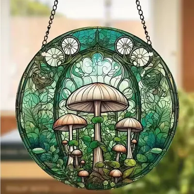 Produktbild von Sonnenfänger mit Pilzen – Buntglas-Dekoration für Ihr Zuhause KP31441
